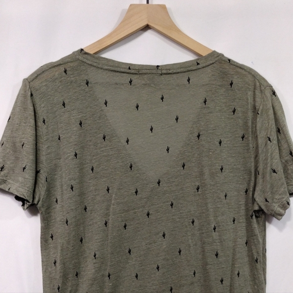 Rails Linen Cara V-neck Slub Knit Tee Womens M Sage Cactus Print Boho Retro 90s - Picture 7 of 9